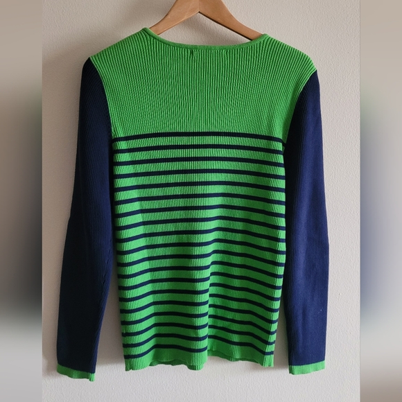 Ralph Lauren button detailed kelly green and navy striped sweater Women's XL - Picture 5 of 7